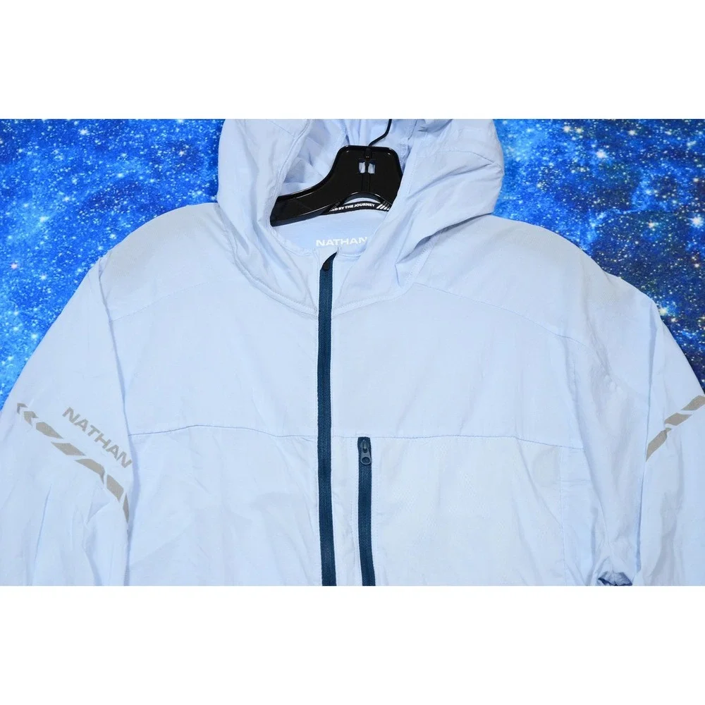 Nathan Stealth Jacket 2.0 Mens XL Blue Hooded Running Windbreaker Lightweight